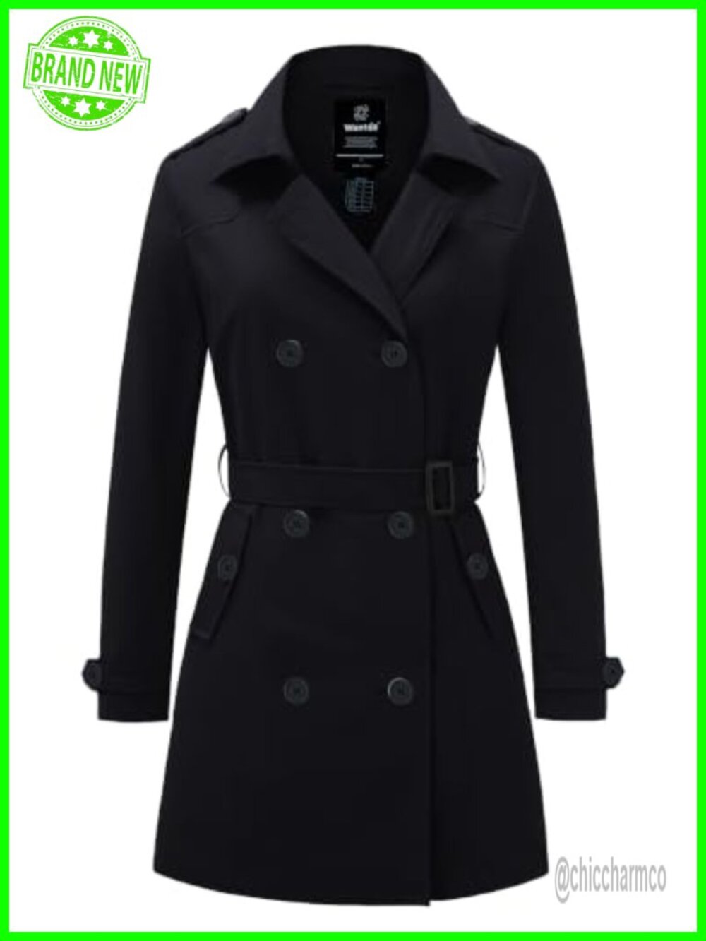 Women's Trench Coat Double Breasted Water Repellent Belted Overcoat